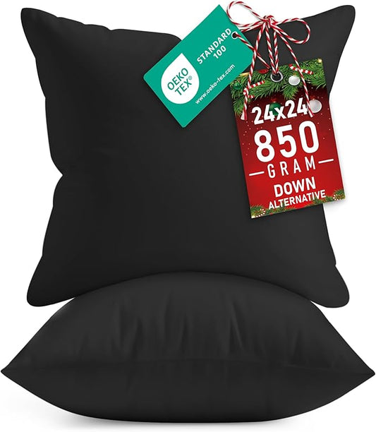 Utopia Bedding Throw Pillows Insert (Pack of 2, Black) - 24 x 24 Inches Bed and Couch Pillows - Indoor Decorative Pillow