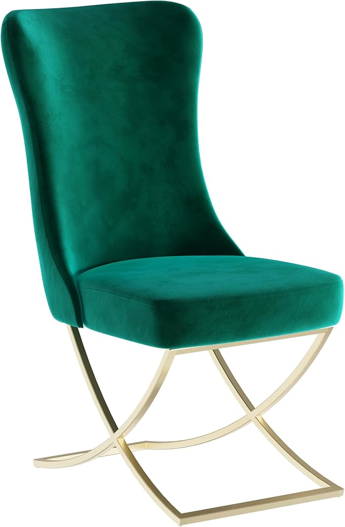 Ottomanson Royal Dining Chairs Set of 2 – Upholstered Tufted Microfiber, Assembled, Gold Metal Legs, Beech Wood Frame, 350 lb Capacity, Green