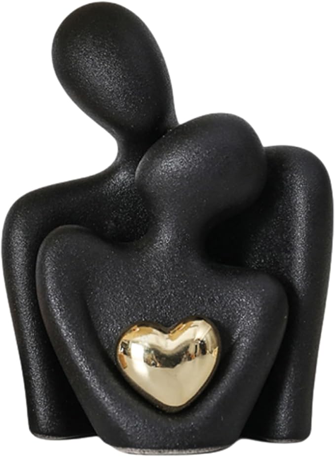 Ceramic Couple Statue - Modern Shelf Decor Knick Knacks for Shelves, Valentine's Day Wedding Gifts, Home Decor for Living Room, Bedroom, Bookshelf & TV Stand - Small Figurines(Black)