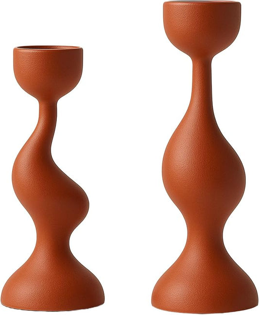 Smtyle Modern Orange Tapered Candlestick Holders Taper Candle Holders Minimalist Candle Stand Set of 2 for Dining Table, Mantel, Home, Gift or Wedding Decor