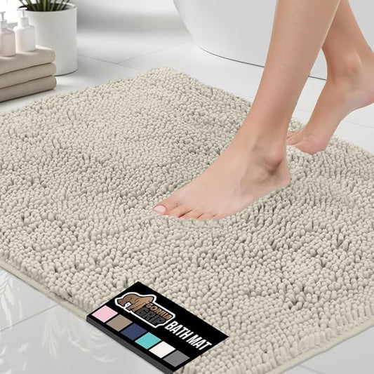 GORILLA GRIP Bath Rug Mat 48x24, Soft Absorbent Chenille, Quick Dry Microfiber Mats, Rubber Backing Washable Shower Floor Rugs, Bathmat Runner, US Designed Bathroom Home Decor Accessories Ivory Cream