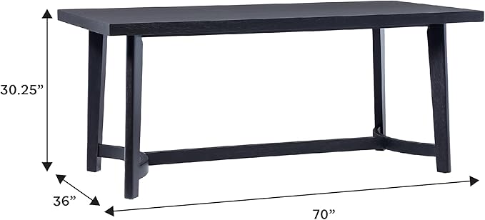 Walker Edison Modern Farmhouse Rustic Solid Oak Wood Rectanglular Dining Table for 6 - Black Oak