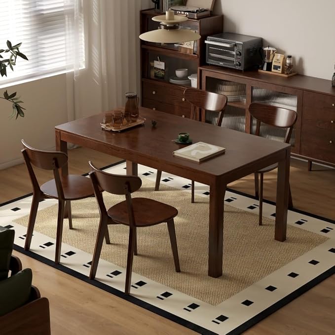 Mid Century Oak Wood Dining Chairs Set of 4, 100% Solid Wood Kitchen Chair with Rounding Edges & Curved Backrest, Modern Armless Accent Dining Chairs for Kitchen Dining, Walnut