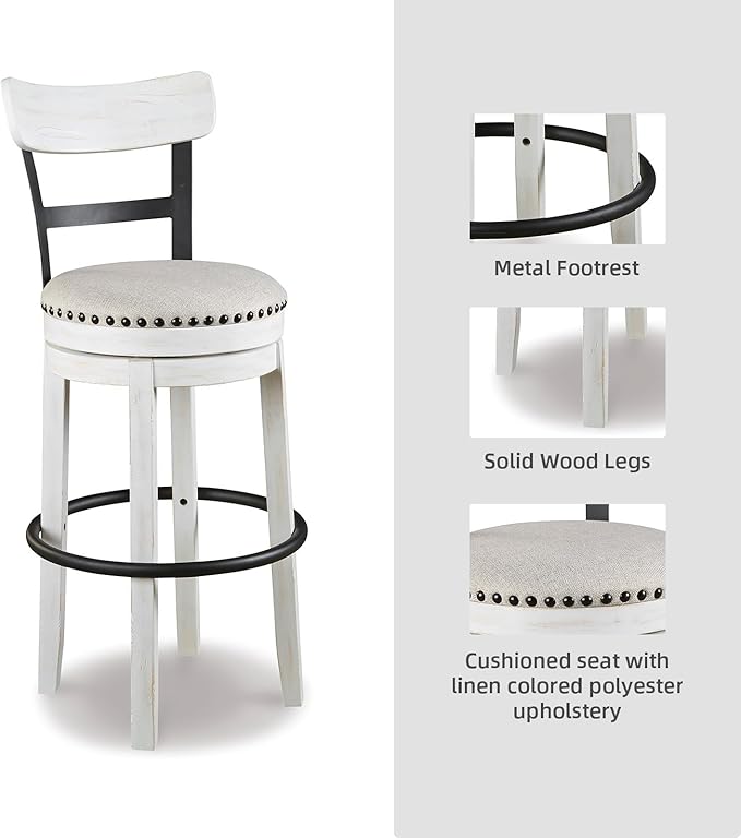 Signature Design by Ashley Valebeck 30" Modern Swivel Pub Height Barstool, Whitewash