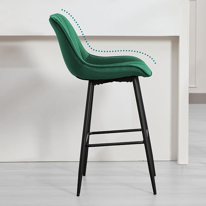 24" Bar Stools Set of 2, Counter Height Bar Chairs with Back, Modern Velvet Upholstered Barstools, Kitchen Island Stools for Bar, Kitchen Counter, Top Height 35"-38", Green