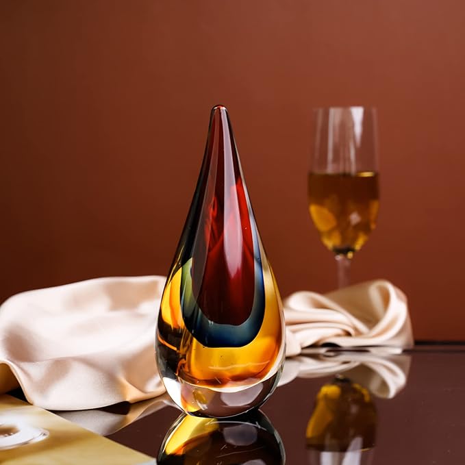 Yao Yuan Hand-Blown Glass Decor - Murano-Style Glass Statue and Figurine, Red