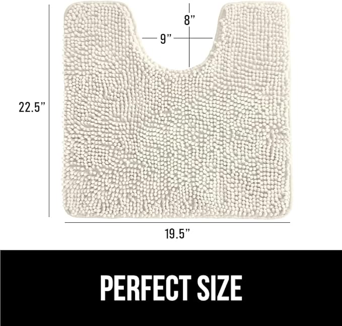 GORILLA GRIP Plush Absorbent Shaggy Chenille Bath Rug Mat for Oval Toilet Base with Rubber Backing, Machine Washable Rugs, Soft Microfiber Contour Mats for Toilets, Bathroom Decor, Ivory