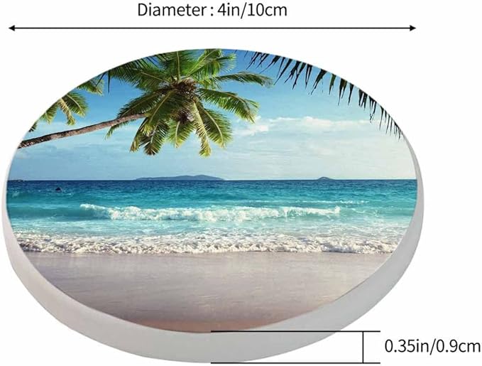 Vintage Beach Drink Coaster Ocean Beautiful Sea Coast Palm Trees Seascape Beautiful Home Decor Diatomite Heat-Resistant Diatomite 4 Inch for Cold Drinks Wine Mugs Cups