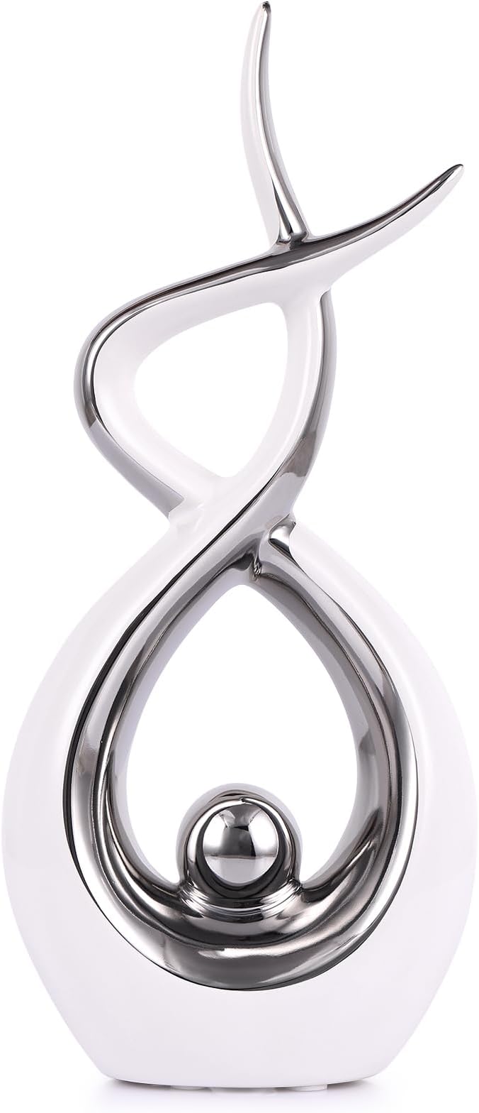 Silvery Modern Sculpture Table Decorations, Ceramic Knick Knacks Statues for Living Room Decor, Tv Stand and Desk Decor, Suitable for Coffee Tables and Shelf Decorations, Great Gift Idea