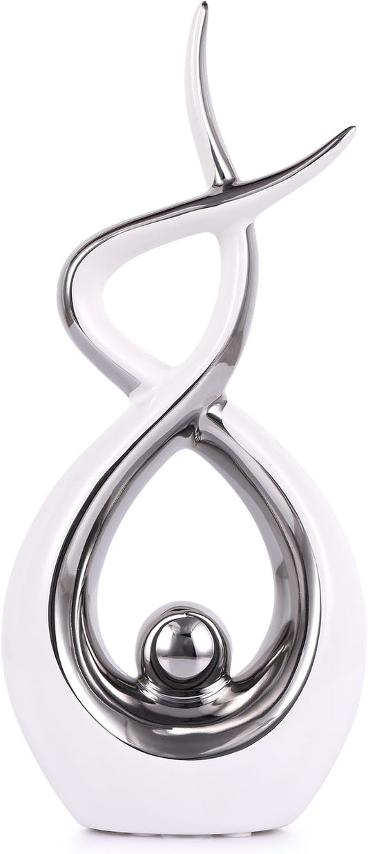 Silvery Modern Sculpture Table Decorations, Ceramic Knick Knacks Statues for Living Room Decor, Tv Stand and Desk Decor, Suitable for Coffee Tables and Shelf Decorations, Great Gift Idea