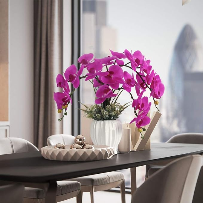 LESING Artificial Potted Orchid Flower for Table Centerpieces,Real Touch Fake Orchid Flowers in Vase for Home Decoration(Style 4,White Vase)