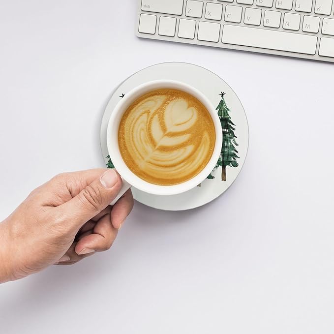 Christmas Xmas Tree Coasters for Drinks Absorbent Ceramic Coaster Set of 4 for Coffee Table Cup Bar Coasters with Cork Base Round Stone Mats Holiday Housewarming New Home Decors