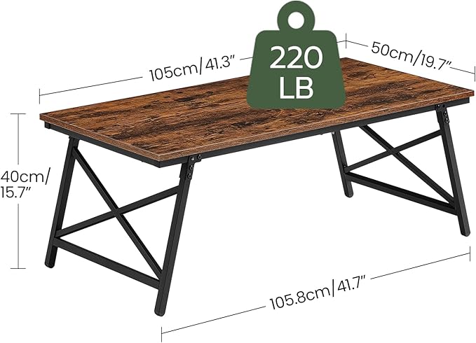 41.3" Folding Coffee Table with Safety Buckles, Low Coffee Table, Portable Floor Table, for Sitting on The Floor, for Living Room, Bedroom, Balcony, Caravan, Rustic Brown and Black TKF01BF