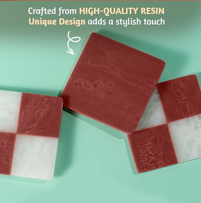 Folkulture Coasters Set of 4 | (4") Fall Coaster for Coffee Table | Burnt Red Coasters for Drinks | Cute Cup Coaster Waterproof for Bar Decor or Living Room Decor | Fall-Decor or Fall Table Decor