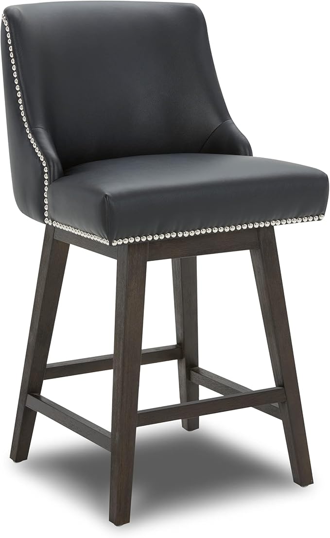 CHITA Counter Height Swivel Bar Stools, FSC Certified Upholstered Counter Stools, Modern Swivel Barstools with Wood Legs for Kitchen Island, 26" Seat Height, Faux Leather in Black