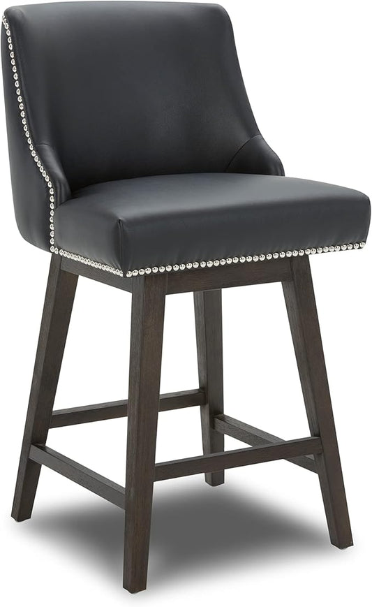 CHITA Counter Height Swivel Bar Stools, FSC Certified Upholstered Counter Stools, Modern Swivel Barstools with Wood Legs for Kitchen Island, 26" Seat Height, Faux Leather in Black