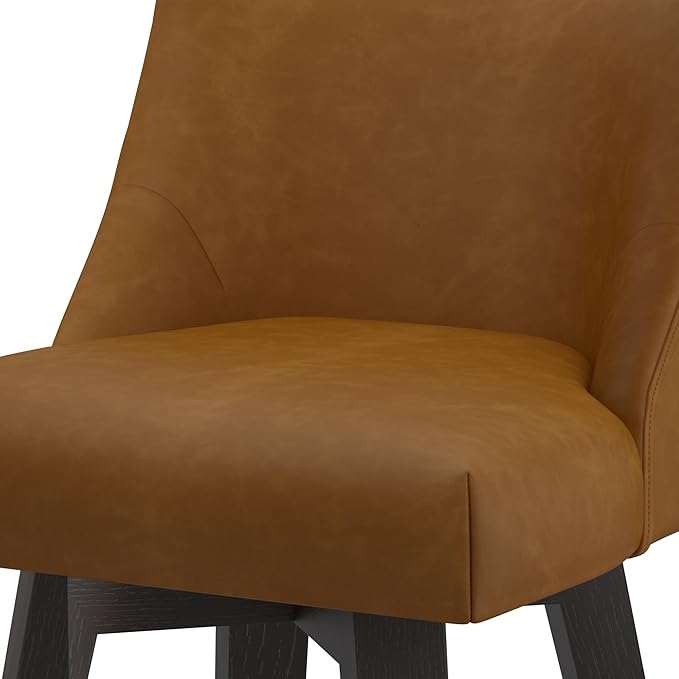 Bar Stools Set of 2, 26" H Counter Height Swivel Bar Stools, Upholstered Kitchen Island Counter Stools with Back and Solid Wood Legs, Faux Leather in Rustic Brown