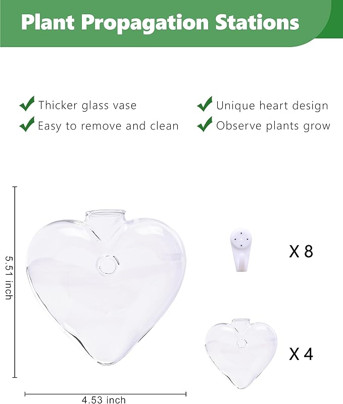 Nacome Wall Hanging Glass Planter Terrarium Plant Propagation Station, 4 Pack Heart Shape Vase for Hydroponic Home Office Garden Decor,Unique Gardening Gifts for Plant Lovers Women Mom