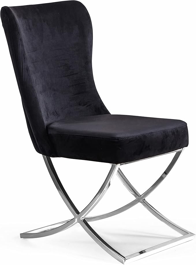 Ottomanson Royal Dining Chairs Set of 4 – Upholstered Tufted Microfiber, Assembled, Silver Metal Legs, Beech Wood Frame, 350 lb Capacity, Black