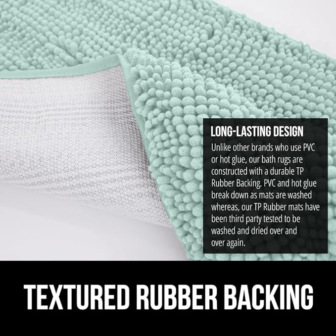 GORILLA GRIP Plush Absorbent Shaggy Chenille Bath Rug Mat for Square Toilet Base with Rubber Backing, Machine Washable Rugs, Soft Microfiber Contour Mats for Toilets, Bathroom Decor, Seablue