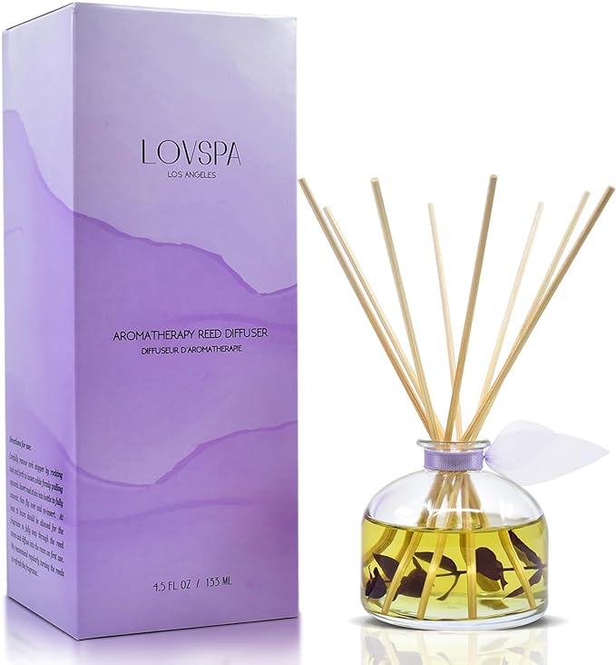 LOVSPA Reed Diffuser Set, DE-Stress Lavender Eucalyptus Scented Oil Diffuser with Sticks, Home Fragrance Accessories for Bathroom Shelf Decor, Aroma Diffusers for Home or Office Desk, USA Made