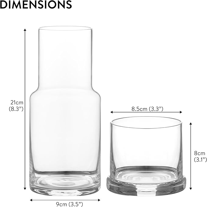 Elixir Glassware Bedside Water Carafe and Glass Set with Integrated Cup - Water or Mouthwash Dispenser for Nighstand or Bathroom - Handblown Glass Pitcher with Tumbler - Clear