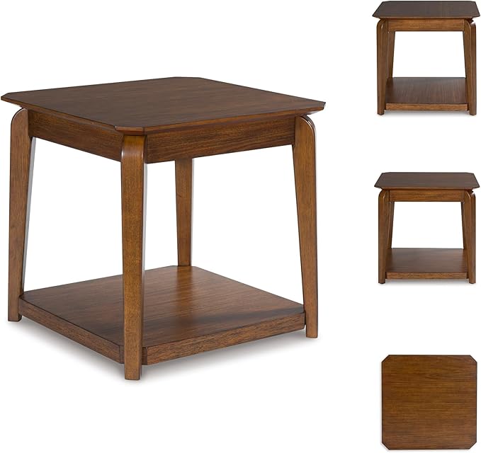 Signature Design by Ashley Trenmour Mid-Century Modern End Table with Lower Open Shlef, Light Brown