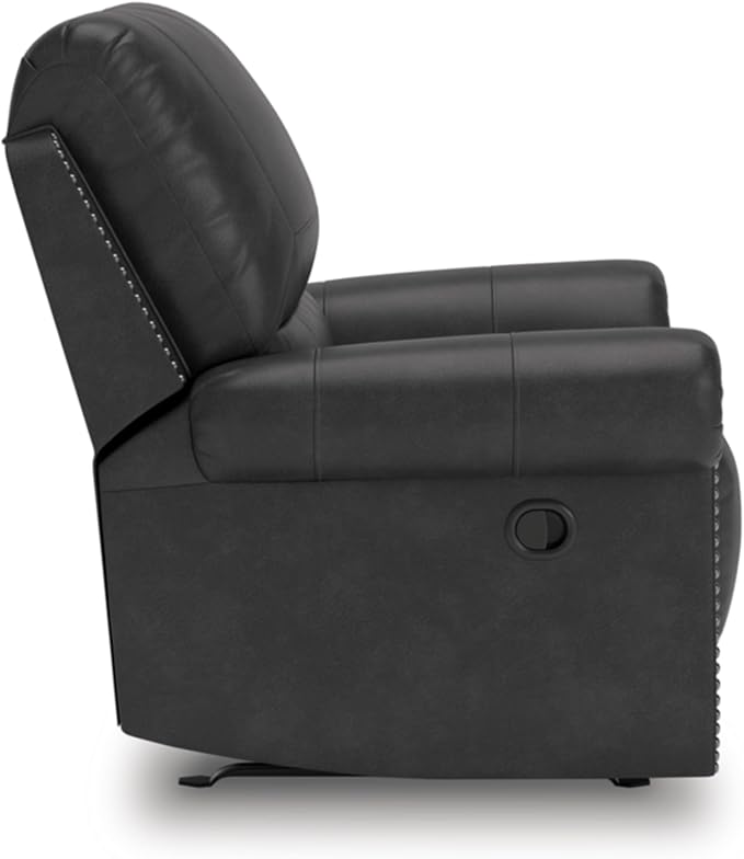 Signature Design by Ashley Chatterton Classic Faux Leather Manual Rocker Swivel Glider Recliner with Nailhead Trim, Black