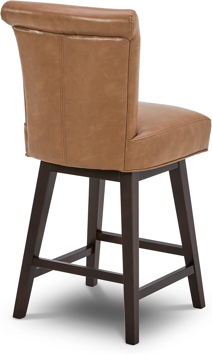 CHITA 26 Inch Counter Height Swivel Bar Stools Set of 2, FSC Certified Modern Upholstered Faux Leather Swivel Barstool Chair with Back, Saddle Brown