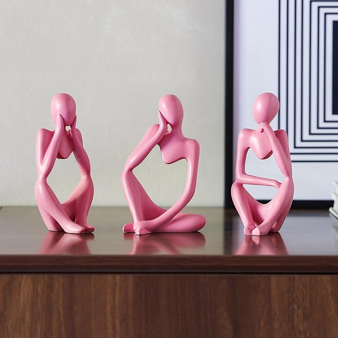 BrownLove 3pcs Pink Human Body Abstract Art Decoration, Modern Art Resin Statue Room Office Shelf Bookcase Decoration