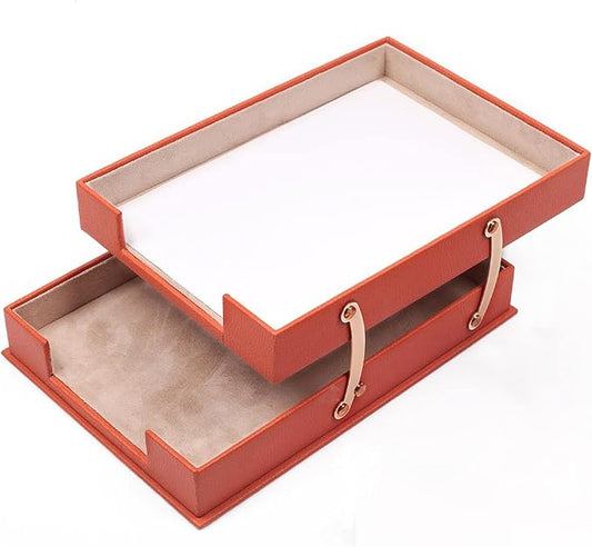 Leather Document Tray Double-Desk Organizer-Office Accessories-Desk Accessories-Office Supplies-Office Organizer - Office Gifts (Orange)