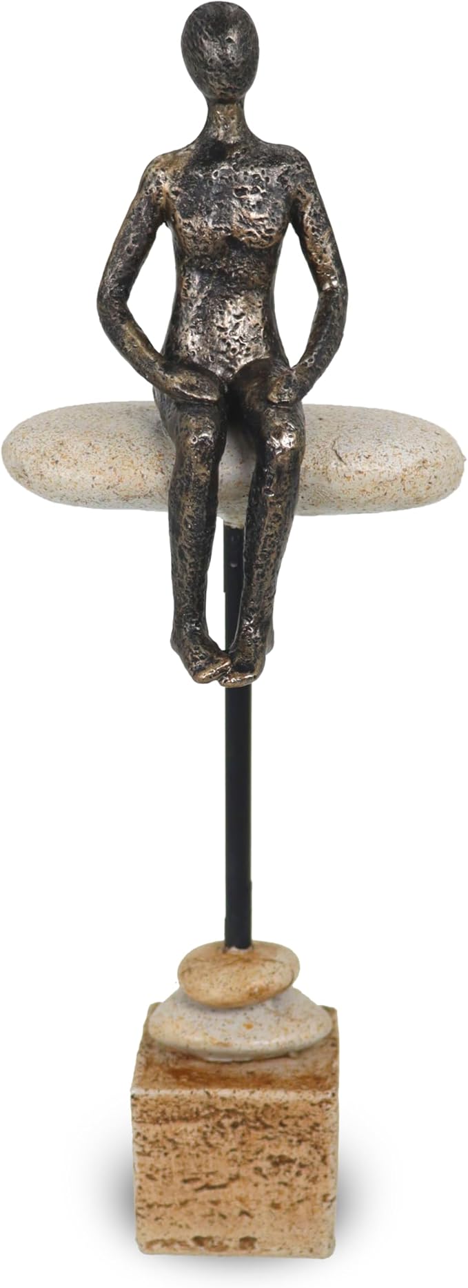 Zen Meditation Sculpture - Multi-Texture Resin Art Piece with Stone/Metal/Wood Effects, Abstract Seated Figure for Office Desk & Mindfulness Spaces