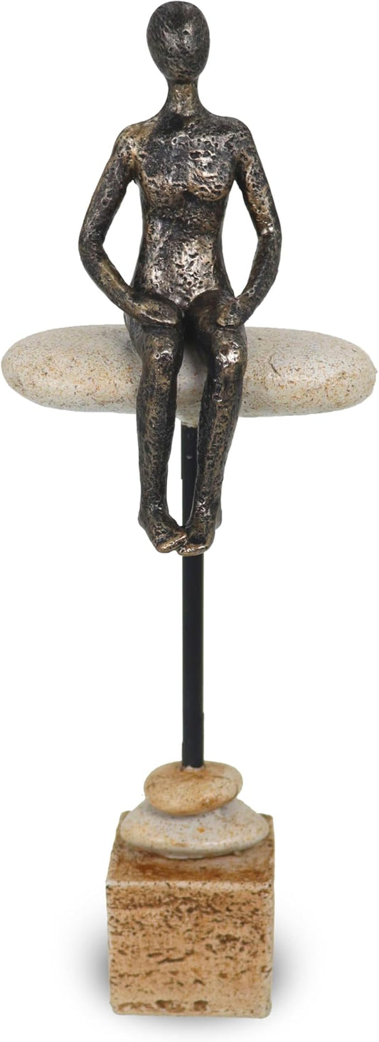 Zen Meditation Sculpture - Multi-Texture Resin Art Piece with Stone/Metal/Wood Effects, Abstract Seated Figure for Office Desk & Mindfulness Spaces