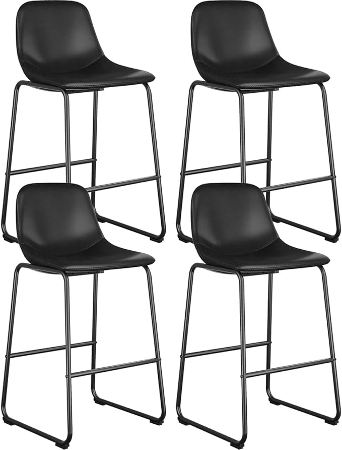 Rfiver Pu Faux Leather Bar Stools Set of 4, Industrial Pub Barstools with Back and Footrest, Modern Armless Bar Height Stool Chairs (Black, 30" Barstool x4)