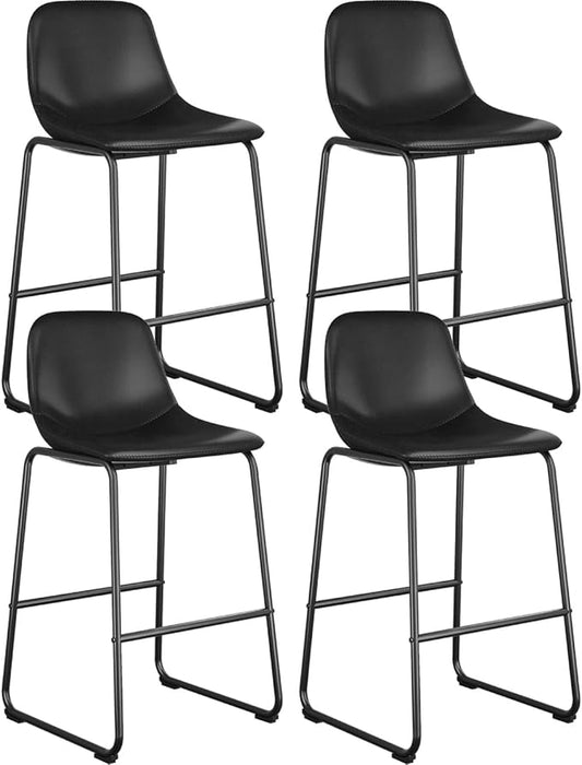 Rfiver Pu Faux Leather Bar Stools Set of 4, Industrial Pub Barstools with Back and Footrest, Modern Armless Bar Height Stool Chairs (Black, 30" Barstool x4)