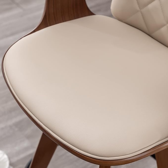 Bar Stools Set of 2, Upholstered Faux Leather Bar Height Bar Stools, Swivel Barstools with Wooden Arms and Legs (Beige, 30" Seat Height)