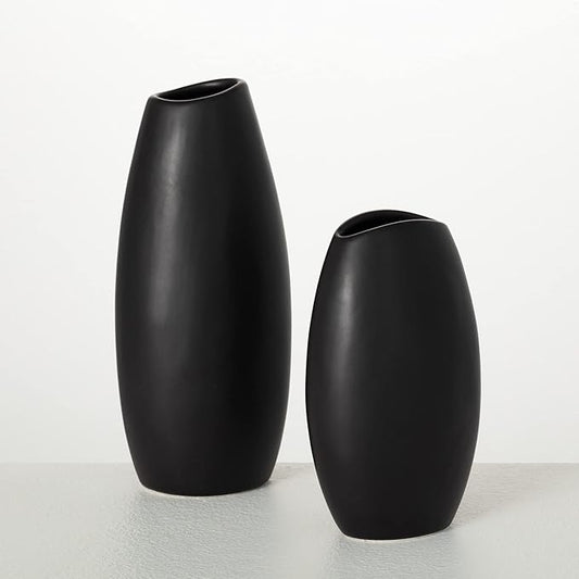Sullivans Black Vase Set, Modern Home Decor, Ceramic Vases for Home Decor, Black Vases for Fake or Real Flowers, Minimalist Living Room Decor, Decorative Vase Set for Your Shelf and Mantle (CM3122)