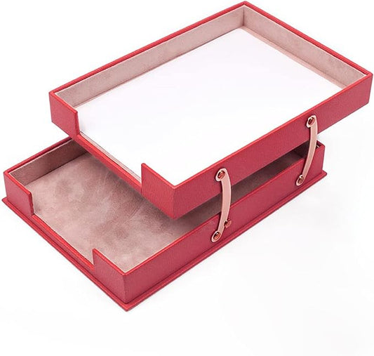 Leather Document Tray Double-Desk Organizer-Office Accessories-Desk Accessories-Office Supplies-Office Organizer - Office Gifts (Red)
