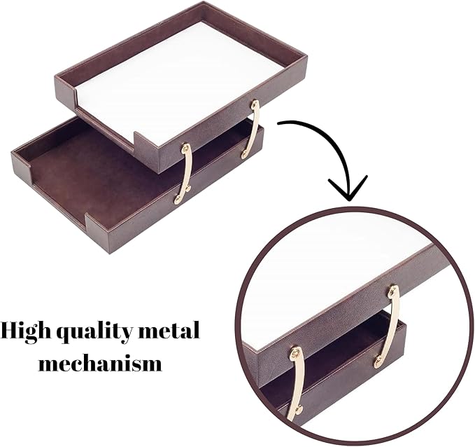 Leather Document Tray Double-Desk Organizer-Office Accessories-Desk Accessories-Office Supplies-Office Organizer - Office Gifts (Brown)