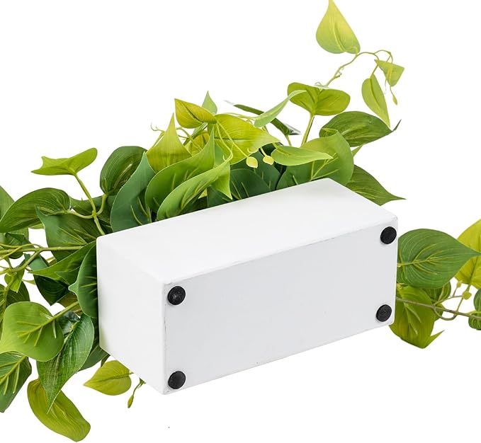 MyGift Vibrant Lifelike Artificial Plant Pothos Leafy Vine Greenery in White Concrete Rectangular Planter Box