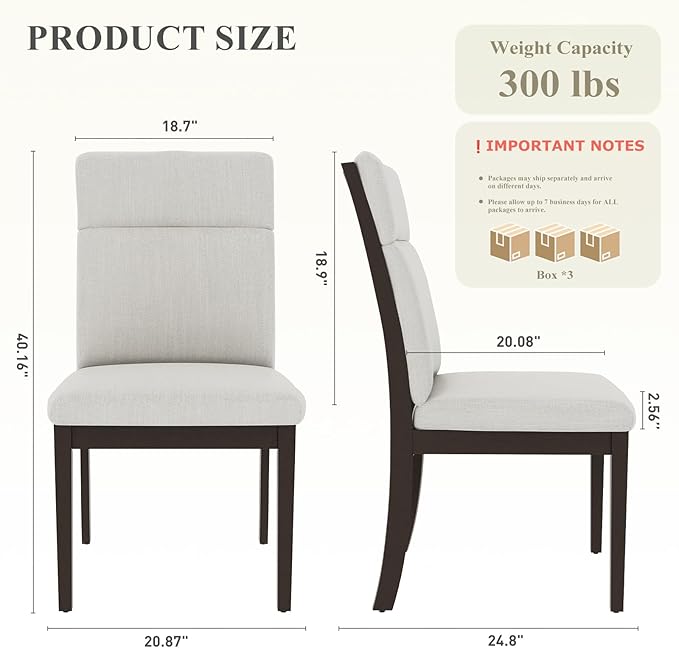 COLAMY Wooden Dining Chairs Set of 6, Modern Fabric Upholstered Kitchen Side Chairs, Farmhouse Ladder High Back Dining Room Chair with Foot Pegs - White