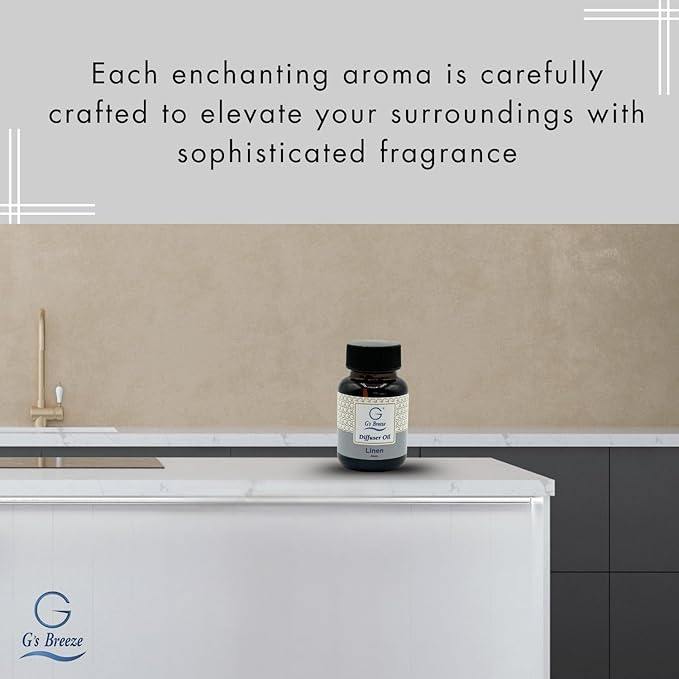 G's Breeze Linen Diffuser Oil Refill - Crisp, Clean Fragrance with Cotton & Floral Notes - Inviting & Fresh Scent for Any Space – Ideal for Home & Office – Long-Lasting Freshness Aroma - 60 ML