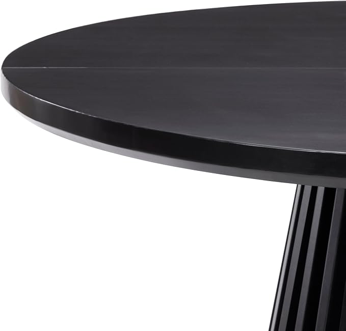 Plank+Beam Lido Round Dining Table, 47", Wooden, Pedestal, Minimalist Kitchen Table for 4 for Dining Room, Black