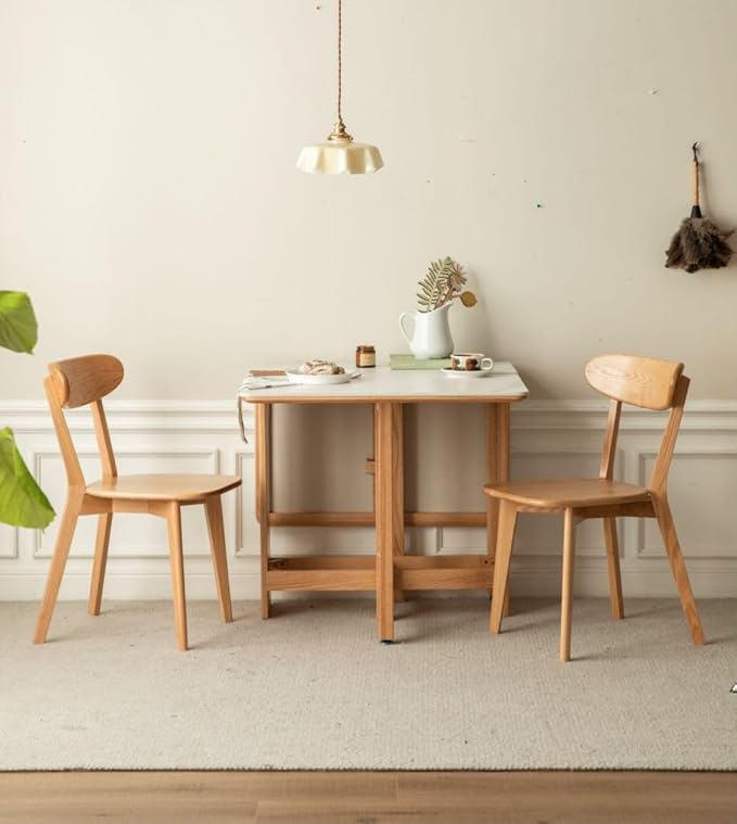 100% Solid Oak Wood Dining Chairs Set of 2, Mid Century Modern with Wide Rounded Backrest, Chairs for Dining Room, Kitchen Chairs, Original Wood Color