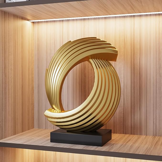 Golden Wave Resin Origami Statue Modern Abstract Home Decoration Emphasizes Abstract Office Desk Carving Table Family Bedroom Living Room Garden Office Golden Stripe Decoration (B)