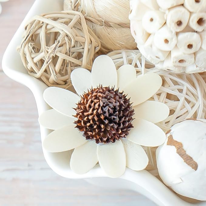 Qingbei Rina Spring Decorative Balls for Bowls,Assorted Vase Filler for Centerpieces,Wicker Rattan Balls Decorative Orbs Woven Spheres,Bowl Fillers for Home Decor,Wedding(White)