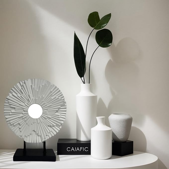 Minimalist Round Statue Above Cabinet Decor Kitchen, Modern Decorative Sculpture Home Decorations for Living Room Coffee Table, Office Decor Items, Center Pieces Decoration (White)