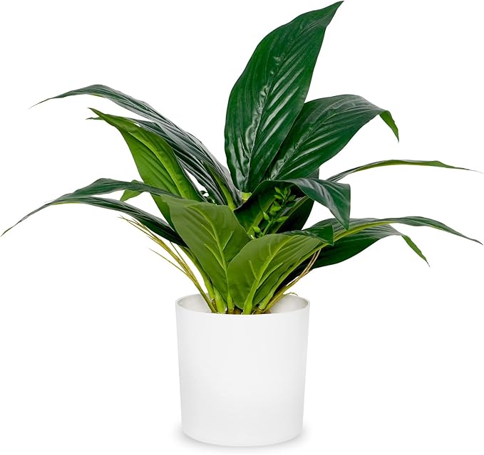 Artificial Fake Snake Plant Potted Tropical Faux Sansevieria Trifasciata Plants in White Plastic Pots Perfect for Indoor Home Decor Modern Living Room Office Housewarming Gift,Dark Green