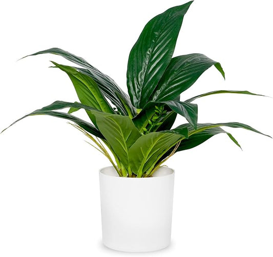 Artificial Fake Snake Plant Potted Tropical Faux Sansevieria Trifasciata Plants in White Plastic Pots Perfect for Indoor Home Decor Modern Living Room Office Housewarming Gift,Dark Green