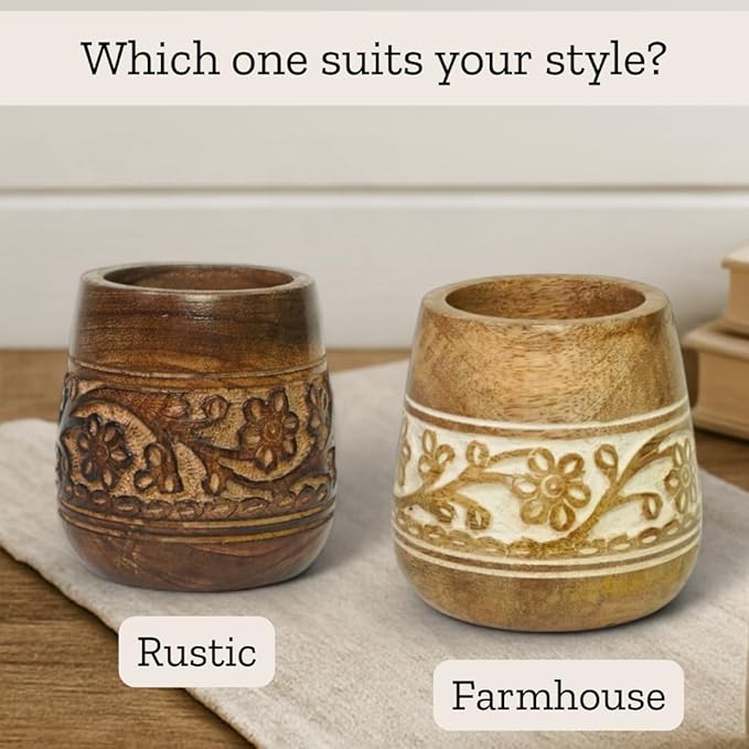 Mie Creations Designer Pencil Holder for Desk Wood | Wooden Pen Stand, Paintbrush Cup, Desk Accessories, Cute Make Up Brush Organizers | Office Desktop Stationery, Mothers Day Gift for Mom- 4'' Brown